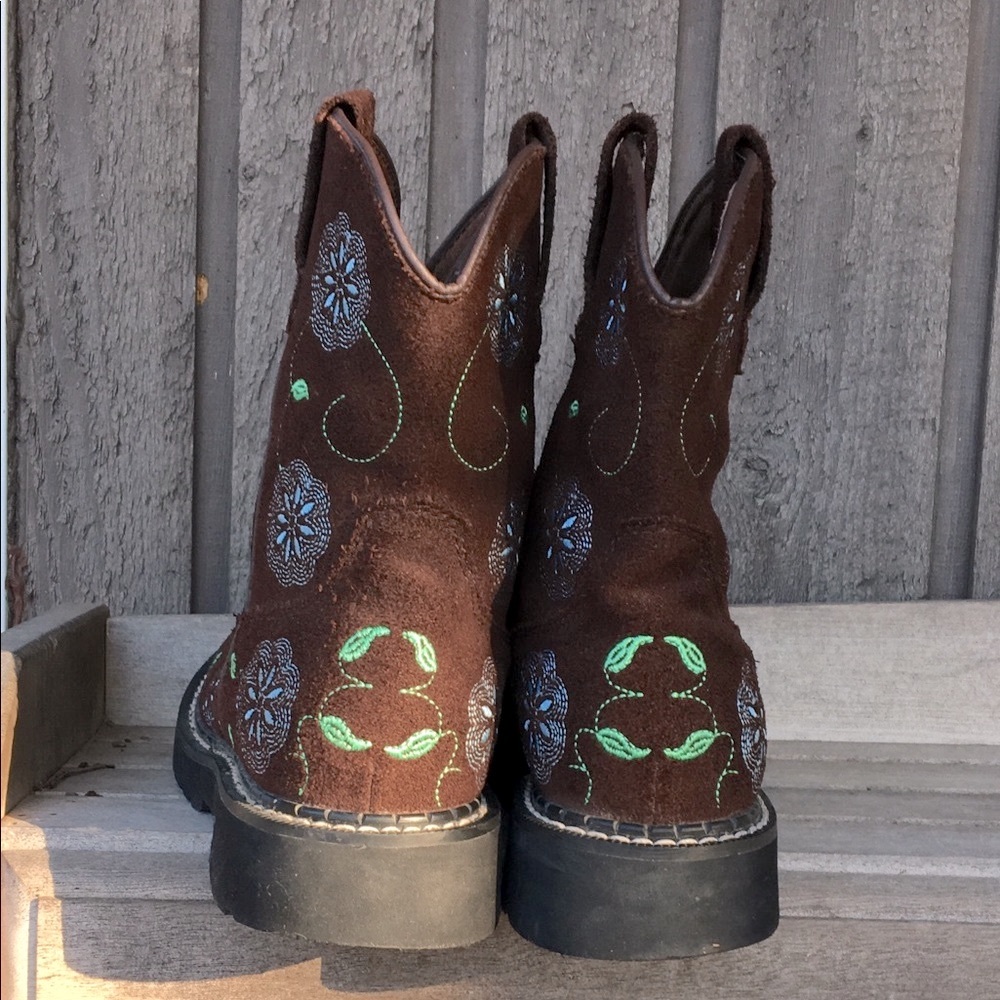 ROPER Boots FLORAL CHUNK Colorful Boho Suede Leather Brown Blue Green Size 7.5 - Picture 11 of 12